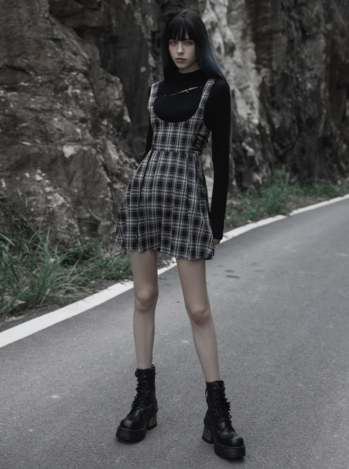 Black Stand Collar Knitting Hollow Round Button Decoration Skinny Long Sleeve T-Shirt