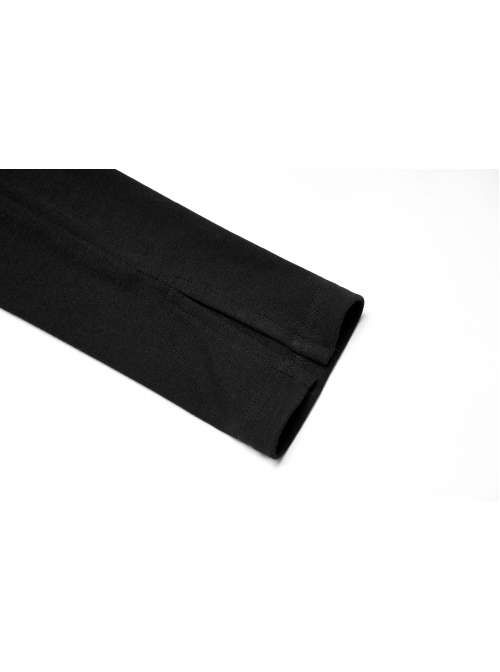 Black Stand Collar Knitting Hollow Round Button Decoration Skinny Long Sleeve T-Shirt