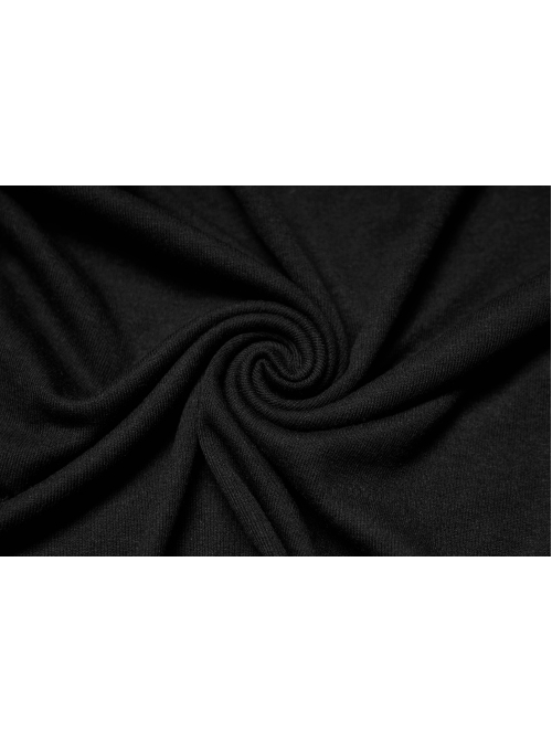 Black Stand Collar Knitting Hollow Round Button Decoration Skinny Long Sleeve T-Shirt