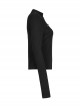 Black Stand Collar Knitting Hollow Round Button Decoration Skinny Long Sleeve T-Shirt