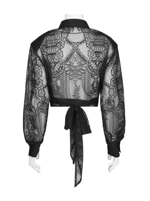 Gothic Fine-Grained Lace Embroidery Print Shirt With Shoulder Pads