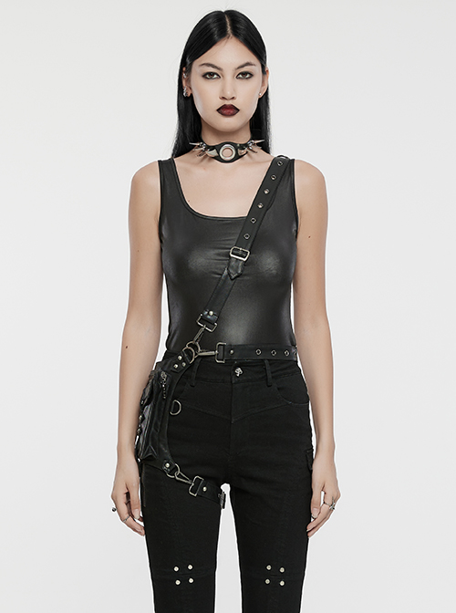Punk Distressed Leather And Metal Studs Crossbody Bag