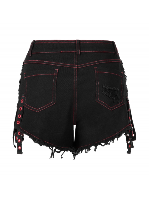 Gothic Contrast Color Ragged Trim Irregular Knit Buttonhole Webbing Graffiti Pattern Jeans