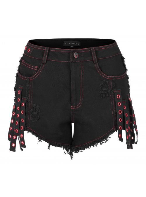 Gothic Contrast Color Ragged Trim Irregular Knit Buttonhole Webbing Graffiti Pattern Jeans