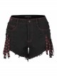Gothic Contrast Color Ragged Trim Irregular Knit Buttonhole Webbing Graffiti Pattern Jeans