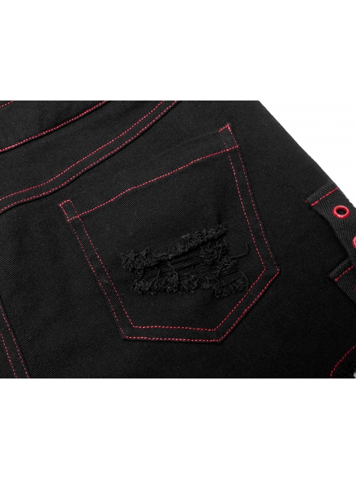Gothic Contrast Color Ragged Trim Irregular Knit Buttonhole Webbing Graffiti Pattern Jeans