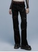 Stylish Elasticity Punk Black And Red Metal Buttonhole Zipper Trim Straight Pants