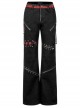 Stylish Elasticity Punk Black And Red Metal Buttonhole Zipper Trim Straight Pants