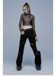 Stylish Elasticity Punk Black And Red Metal Buttonhole Zipper Trim Straight Pants
