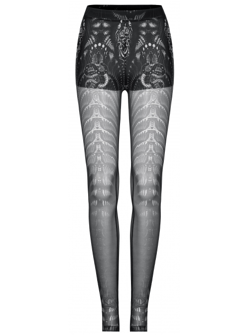 Gothic Dark Screen Printing Skinny Skeleton Print Leggings