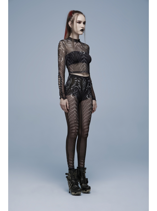 Gothic Dark Screen Printing Skinny Skeleton Print Leggings