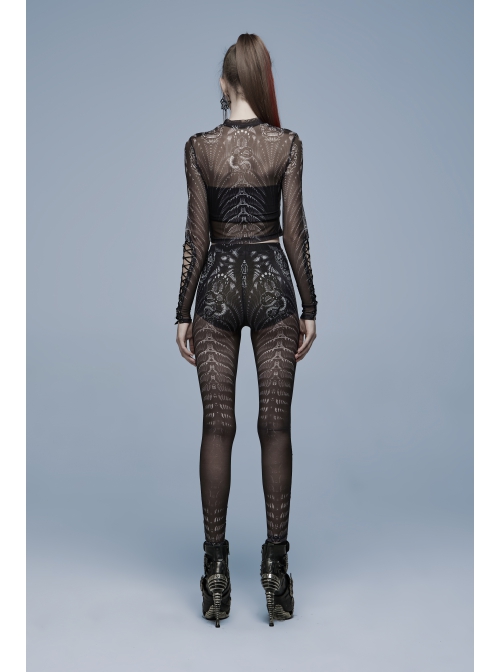 Gothic Dark Screen Printing Skinny Skeleton Print Leggings