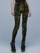 Daily Gothic Black And Yellow Ripped Textured Fabric Leather Pocket Trim Leggings