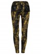 Daily Gothic Black And Yellow Ripped Textured Fabric Leather Pocket Trim Leggings
