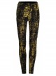 Daily Gothic Black And Yellow Ripped Textured Fabric Leather Pocket Trim Leggings