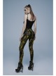 Daily Gothic Black And Yellow Ripped Textured Fabric Leather Pocket Trim Leggings