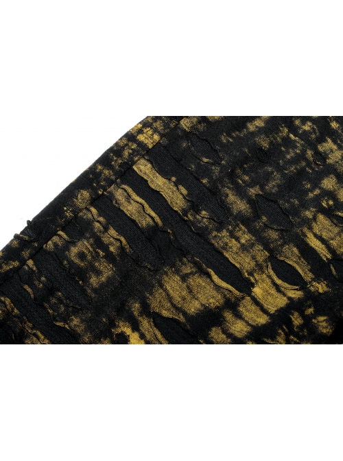 Daily Gothic Black And Yellow Ripped Textured Fabric Leather Pocket Trim Leggings