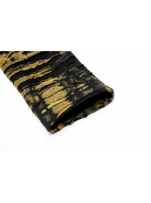 Daily Gothic Black And Yellow Ripped Textured Fabric Leather Pocket Trim Leggings