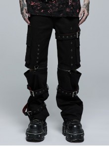 Punk Micro-Elastic Woven Metal Grommet Strap Decoration Detachable Men Loose Trousers