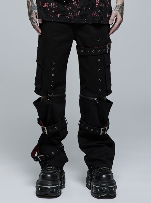 Punk Micro-Elastic Woven Metal Grommet Strap Decoration Detachable Men Loose Trousers