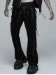 Male Punk Daily Dark Vertical Stripe Print Decoration Detachable Waist Belt With Cord Design Flare Trousers