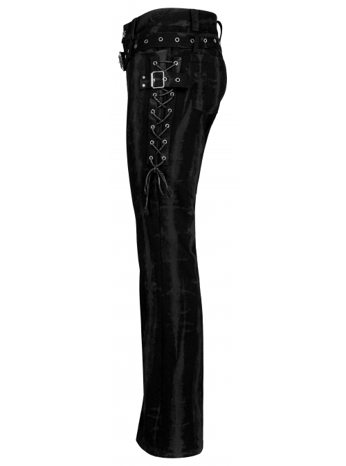 Male Punk Daily Dark Vertical Stripe Print Decoration Detachable Waist Belt With Cord Design Flare Trousers