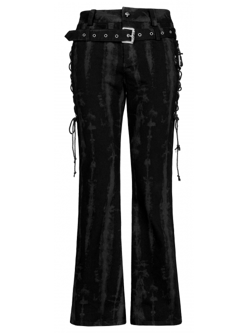 Male Punk Daily Dark Vertical Stripe Print Decoration Detachable Waist Belt With Cord Design Flare Trousers