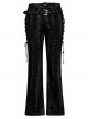 Male Punk Daily Dark Vertical Stripe Print Decoration Detachable Waist Belt With Cord Design Flare Trousers
