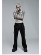Male Punk Daily Dark Vertical Stripe Print Decoration Detachable Waist Belt With Cord Design Flare Trousers