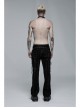 Male Punk Daily Dark Vertical Stripe Print Decoration Detachable Waist Belt With Cord Design Flare Trousers