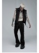 Male Punk Daily Dark Vertical Stripe Print Decoration Detachable Waist Belt With Cord Design Flare Trousers