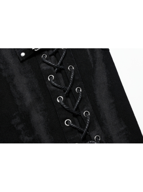 Male Punk Daily Dark Vertical Stripe Print Decoration Detachable Waist Belt With Cord Design Flare Trousers