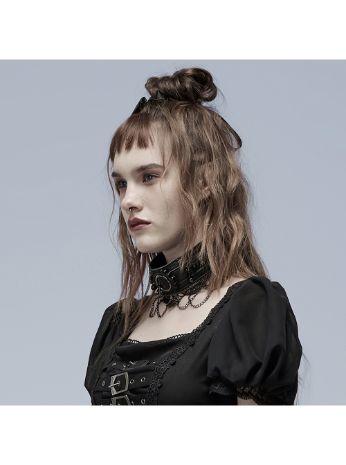 Lolita Leather Rebel Metal Rivet Trim Chain Lace Collar