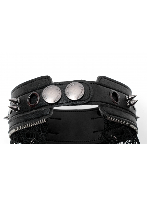 Lolita Leather Rebel Metal Rivet Trim Chain Lace Collar