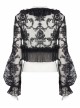 Lolita Perspective Chiffon Pleated Ruffled Mesh With Openwork Embroidery Long Sleeve Shirt