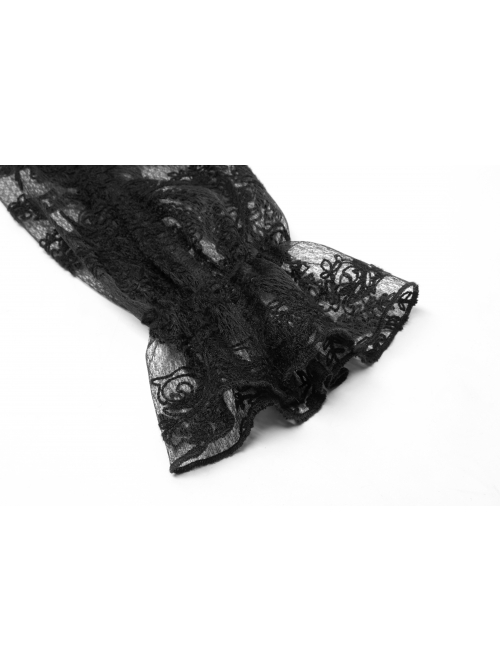 Lolita Perspective Chiffon Pleated Ruffled Mesh With Openwork Embroidery Long Sleeve Shirt