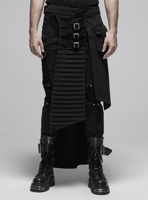 Male Punk Rough Twill Weave Three-Dimensional Pocket Design Buckle Decoration Half Apron