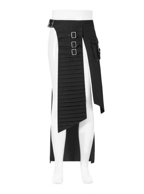 Male Punk Rough Twill Weave Three-Dimensional Pocket Design Buckle Decoration Half Apron