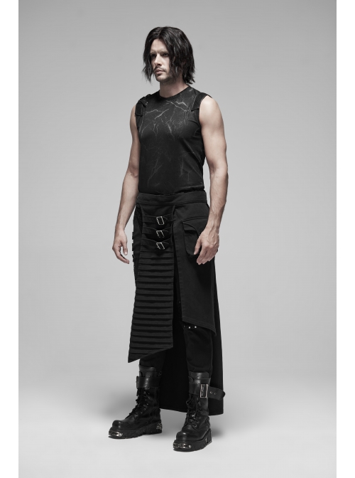 Male Punk Rough Twill Weave Three-Dimensional Pocket Design Buckle Decoration Half Apron