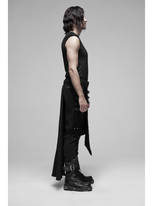 Male Punk Rough Twill Weave Three-Dimensional Pocket Design Buckle Decoration Half Apron