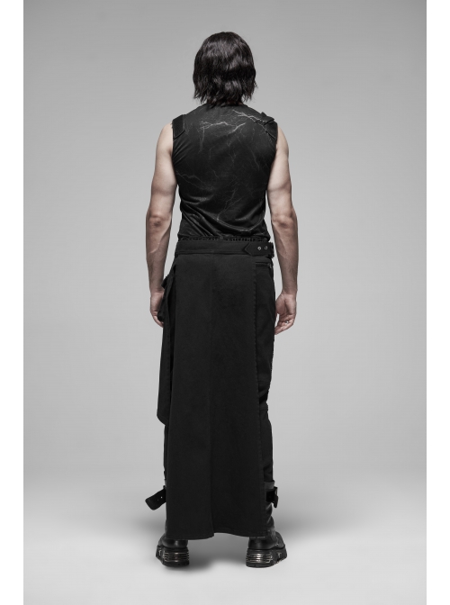 Male Punk Rough Twill Weave Three-Dimensional Pocket Design Buckle Decoration Half Apron