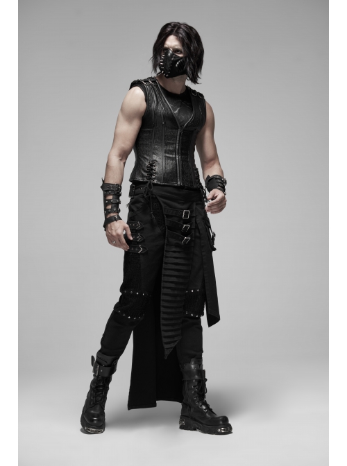 Male Punk Rough Twill Weave Three-Dimensional Pocket Design Buckle Decoration Half Apron
