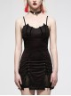 Gothic Stretch Knit Stripes Daily Slit Skirt Design Cross Strap Decoration Bat Slip Dress
