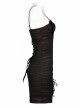 Gothic Stretch Knit Stripes Daily Slit Skirt Design Cross Strap Decoration Bat Slip Dress