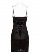 Gothic Stretch Knit Stripes Daily Slit Skirt Design Cross Strap Decoration Bat Slip Dress