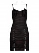 Gothic Stretch Knit Stripes Daily Slit Skirt Design Cross Strap Decoration Bat Slip Dress