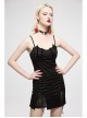 Gothic Stretch Knit Stripes Daily Slit Skirt Design Cross Strap Decoration Bat Slip Dress