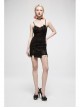Gothic Stretch Knit Stripes Daily Slit Skirt Design Cross Strap Decoration Bat Slip Dress
