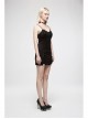 Gothic Stretch Knit Stripes Daily Slit Skirt Design Cross Strap Decoration Bat Slip Dress