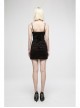 Gothic Stretch Knit Stripes Daily Slit Skirt Design Cross Strap Decoration Bat Slip Dress